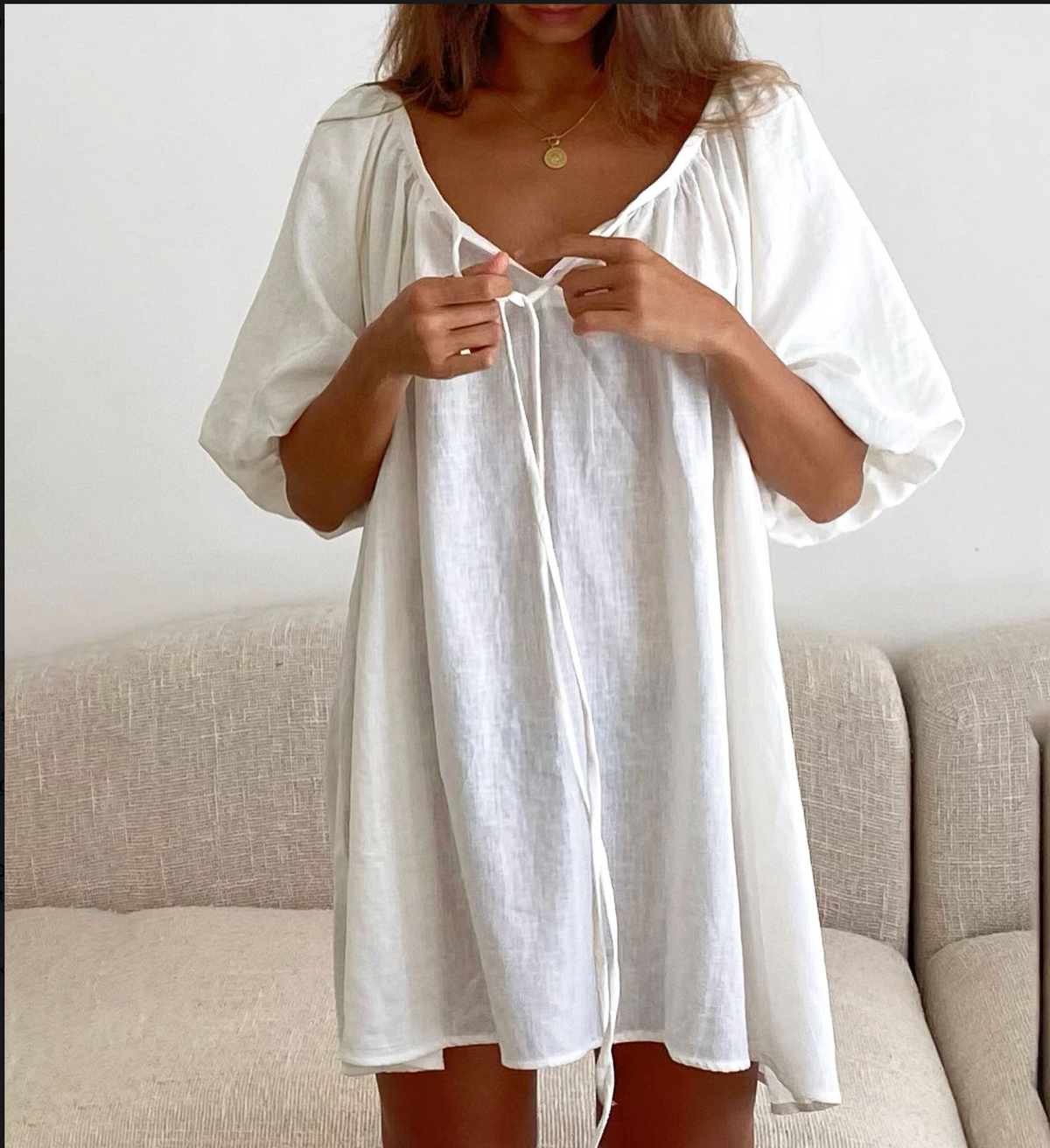Loose Puff Sleeve Short Nightgown